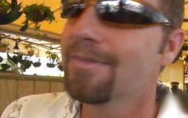 Luscious blond mature Hunter is sucking man's chili dog while he is making a video