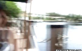 Pungent older woman Ginger strips and goes down on a small shlong