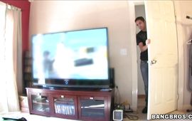 Mesmerizing blond darling Rachel Luv is gently licking fucker's chopper and getting fucked doggy style