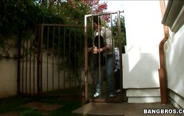 Playful Holly Halston shows her fake tits to a depraved man