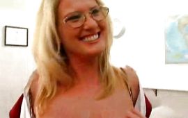 Pungent blond milf Angie got down on her knees to suck her pal's strong meat member