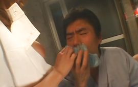 Wanton breasty mature Aki Mizuhara strips and gets on her cocksucker knees